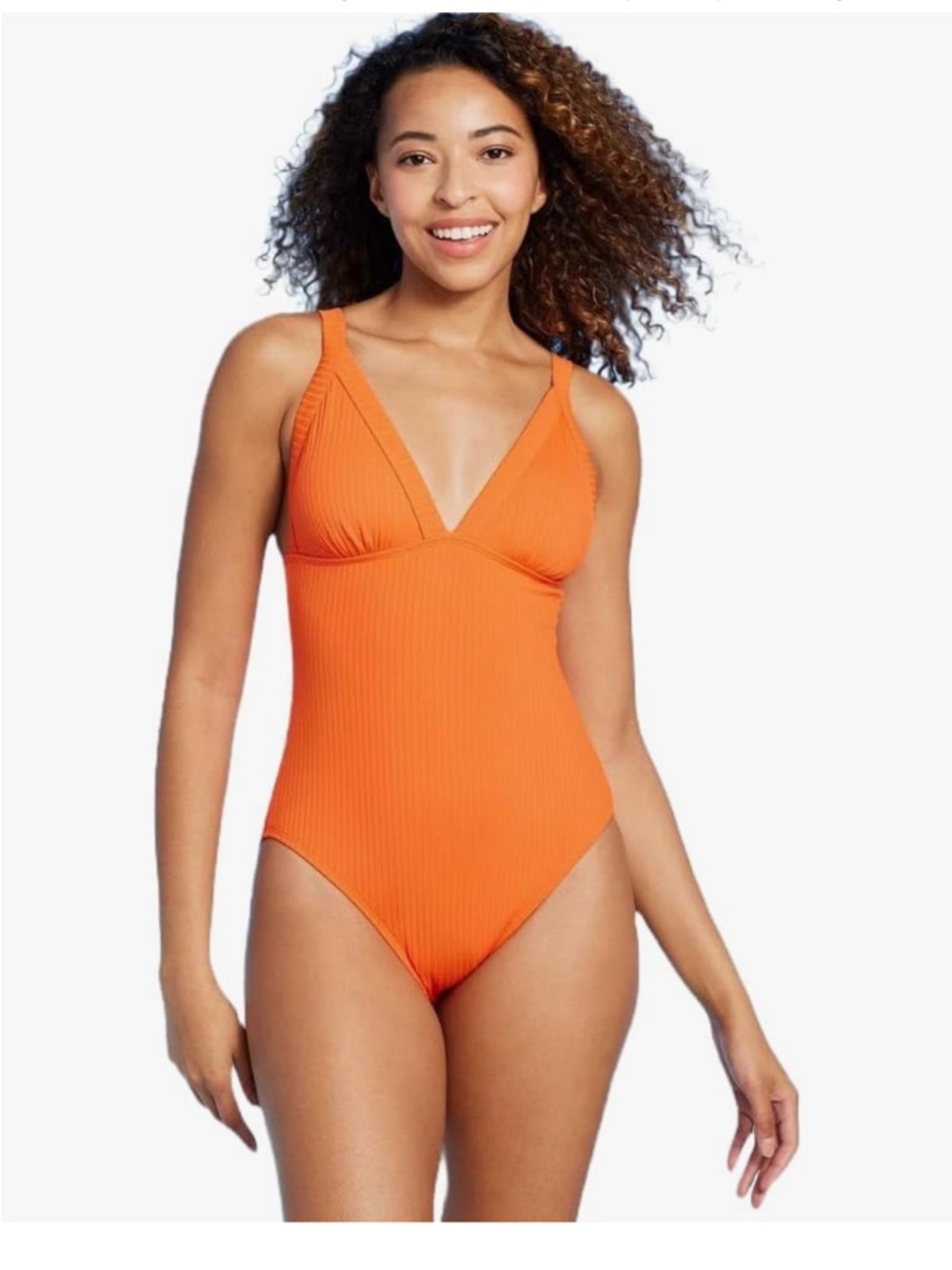 Shade & Shore women's ribbed triangle one-piece swimsuit in orange Size XS